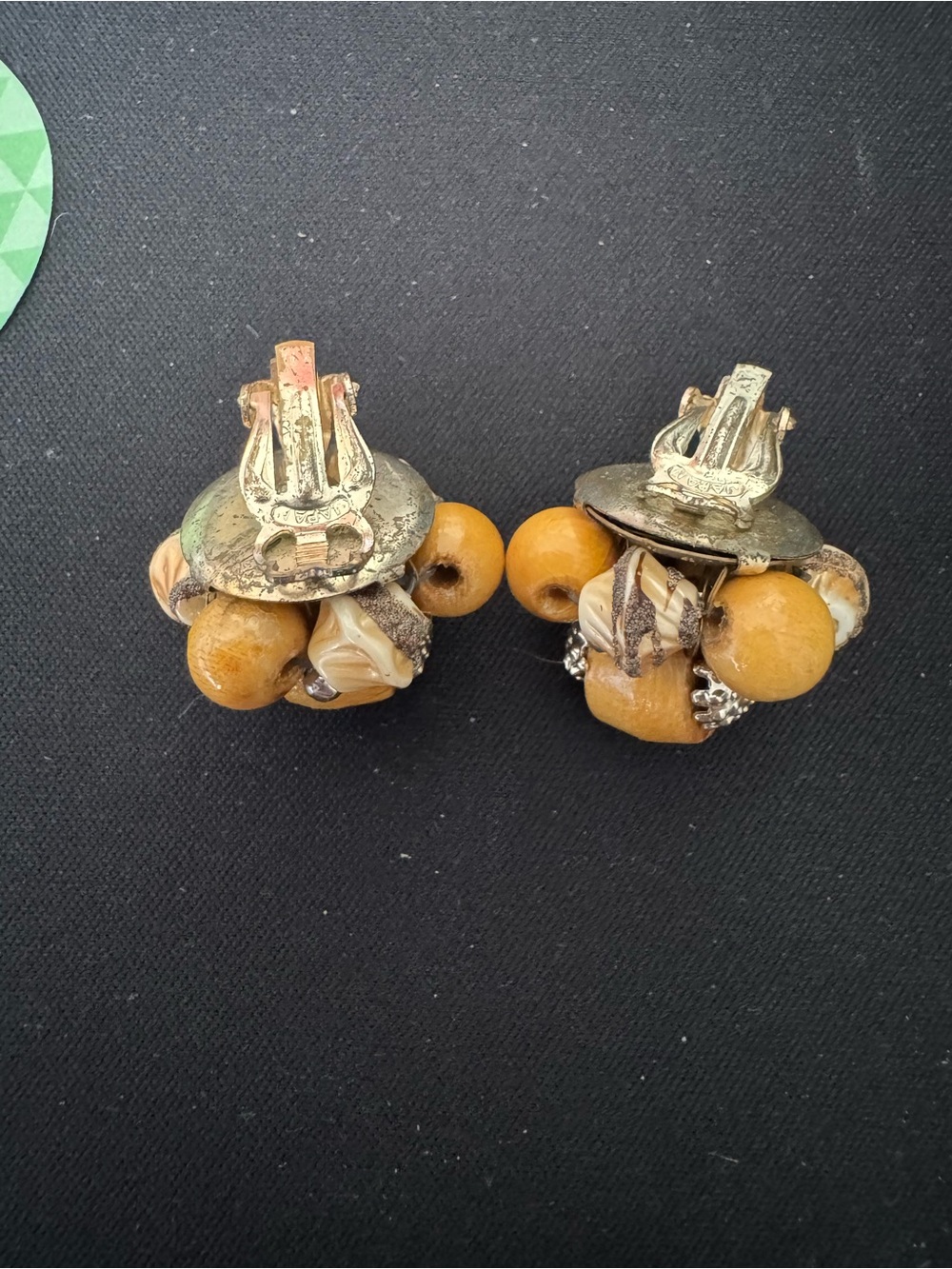 Vintage Japan Cluster Clip-On Earrings in Mustard Yellow